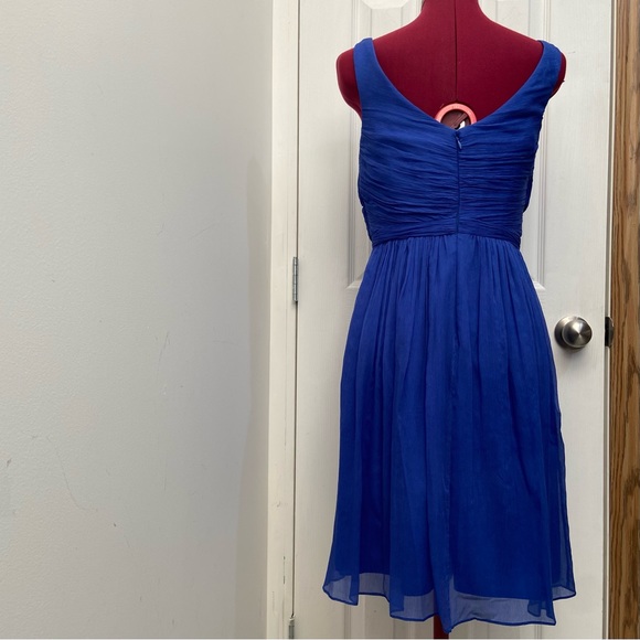 J.Crew women royal blue 100% silk, lined sleeves less midi dress. Size 6. Used. - Picture 4 of 9